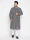Men's Plus Size Black Chikankari Embroidered Kurta And White Pyjama Set