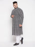 Men's Plus Size Black Chikankari Embroidered Kurta And White Pyjama Set
