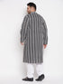 Men's Plus Size Black Chikankari Embroidered Kurta And White Pyjama Set