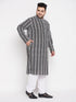 Men's Plus Size Black Chikankari Embroidered Kurta And White Pyjama Set