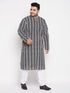 Men's Plus Size Black Chikankari Embroidered Kurta And White Pyjama Set