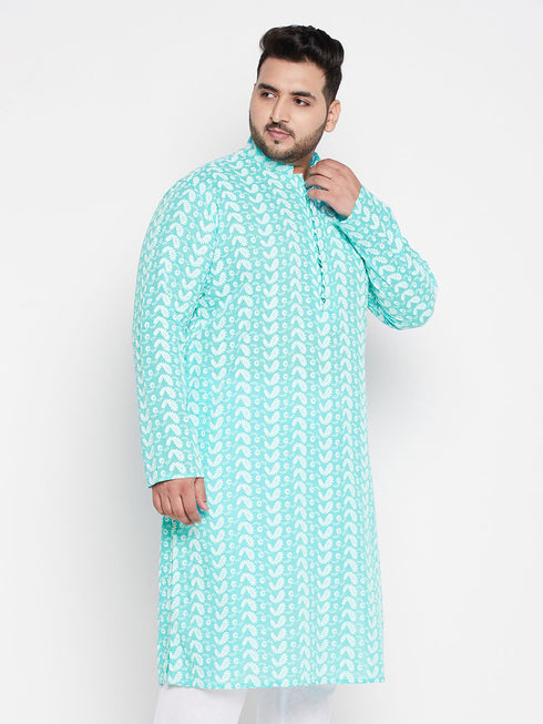 Men's Plus Size Green Chikankari Embroidered Kurta