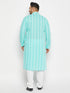 Men's Plus Size Green Chikankari Embroidered Kurta And White Cotton Pant Style Pyjama Set