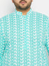Men's Plus Size Green Chikankari Embroidered Kurta And White Cotton Pant Style Pyjama Set