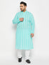 Men's Plus Size Green Chikankari Embroidered Kurta And White Cotton Pant Style Pyjama Set