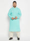 Men's Plus Size Green Chikankari Embroidered Kurta And Cream Patiala Set
