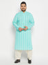Men's Plus Size Green Chikankari Embroidered Kurta And Cream Patiala Set