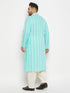 Men's Plus Size Green Chikankari Embroidered Kurta And Cream Patiala Set