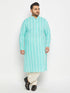 Men's Plus Size Green Chikankari Embroidered Kurta And Cream Patiala Set