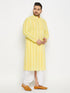 Men's Plus Size Mustard Chikankari Embroidered Kurta And White Dhoti Set
