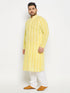 Men's Plus Size Mustard Chikankari Embroidered Kurta And White Cotton Pant Style Pyjama Set