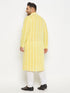 Men's Plus Size Mustard Chikankari Embroidered Kurta And White Pyjama Set