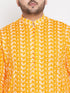 Men's Plus Size Orange Chikankari Embroidered Kurta