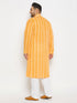 Men's Plus Size Orange Chikankari Embroidered Kurta And White Cotton Pant Style Pyjama Set