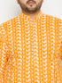 Men's Plus Size Orange Chikankari Embroidered Kurta And White Cotton Pant Style Pyjama Set