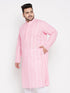 Men's Plus Size Pink Chikankari Embroidered Kurta