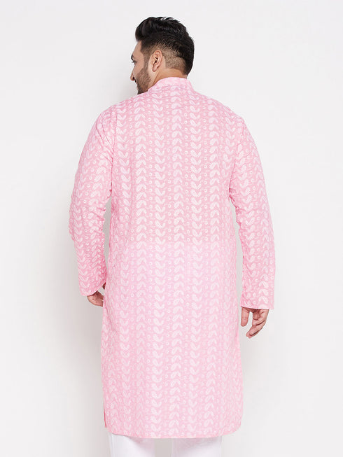 Men's Plus Size Pink Chikankari Embroidered Kurta