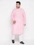 Men's Plus Size Pink Chikankari Embroidered Kurta