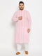 Men's Plus Size Pink Chikankari Embroidered Kurta And White Cotton Pant Style Pyjama Set
