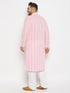 Men's Plus Size Pink Chikankari Embroidered Kurta And White Cotton Pant Style Pyjama Set