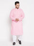 Men's Plus Size Pink Chikankari Embroidered Kurta And White Pyjama Set