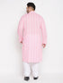 Men's Plus Size Pink Chikankari Embroidered Kurta And White Pyjama Set