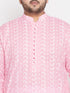 Men's Plus Size Pink Chikankari Embroidered Kurta And White Pyjama Set
