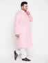 Men's Plus Size Pink Chikankari Embroidered Kurta And White Pyjama Set