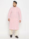 Men's Plus Size Pink Chikankari Embroidered Kurta And Cream Patiala Set