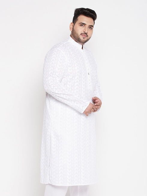 Men's Plus Size White Chikankari Embroidered Kurta