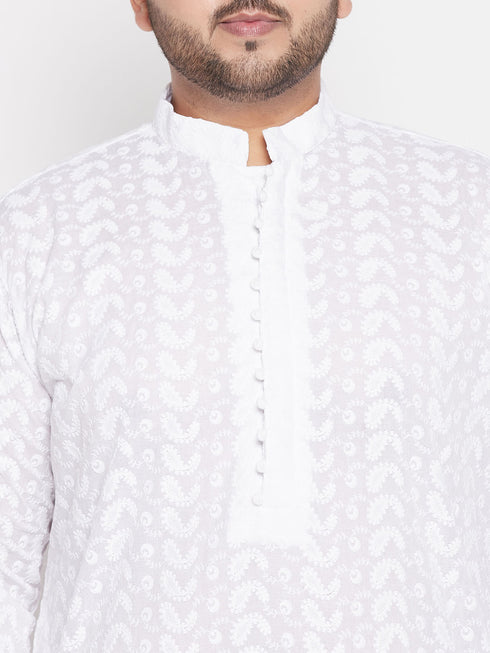 Men's Plus Size White Chikankari Embroidered Kurta
