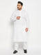 Men's Plus Size White Chikankari Embroidered Kurta And White Cotton Pant Style Pyjama Set