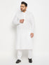 Men's Plus Size White Chikankari Embroidered Kurta And White Cotton Pant Style Pyjama Set