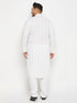Men's Plus Size White Chikankari Embroidered Kurta And White Cotton Pant Style Pyjama Set
