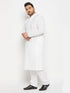 Men's Plus Size White Chikankari Embroidered Kurta And White Cotton Pant Style Pyjama Set