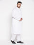 Men's Plus Size White Chikankari Embroidered Kurta And White Pyjama Set