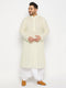 Men's Plus Size Yellow Chikankari Embroidered Kurta And White Dhoti Set