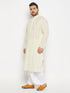 Men's Plus Size Yellow Chikankari Embroidered Kurta And White Dhoti Set