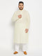 Men's Plus Size Yellow Chikankari Embroidered Kurta And White Cotton Pant Style Pyjama Set