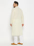 Men's Plus Size Yellow Chikankari Embroidered Kurta And White Cotton Pant Style Pyjama Set