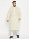 Men's Plus Size Yellow Chikankari Embroidered Kurta And White Pyjama Set