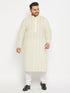 Men's Plus Size Yellow Chikankari Embroidered Kurta And White Pyjama Set