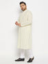 Men's Plus Size Yellow Chikankari Embroidered Kurta And White Pyjama Set