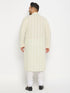 Men's Plus Size Yellow Chikankari Embroidered Kurta And White Pyjama Set