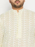 Men's Plus Size Yellow Chikankari Embroidered Kurta And White Pyjama Set