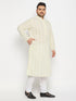 Men's Plus Size Yellow Chikankari Embroidered Kurta And White Pyjama Set