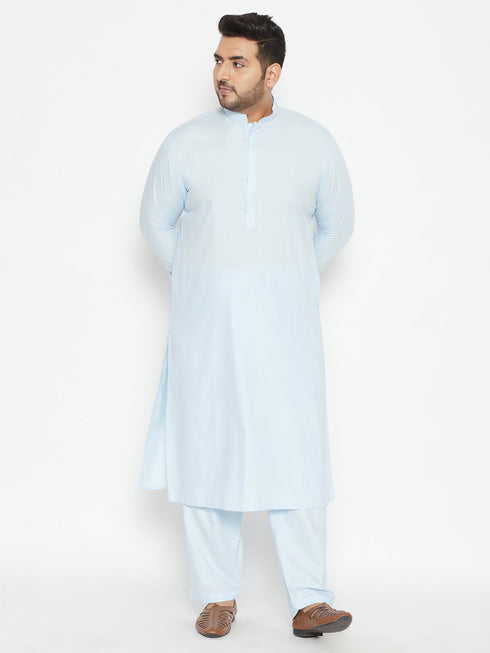Men's Plus Size Aqua Blue Cotton Blend Pathani Set