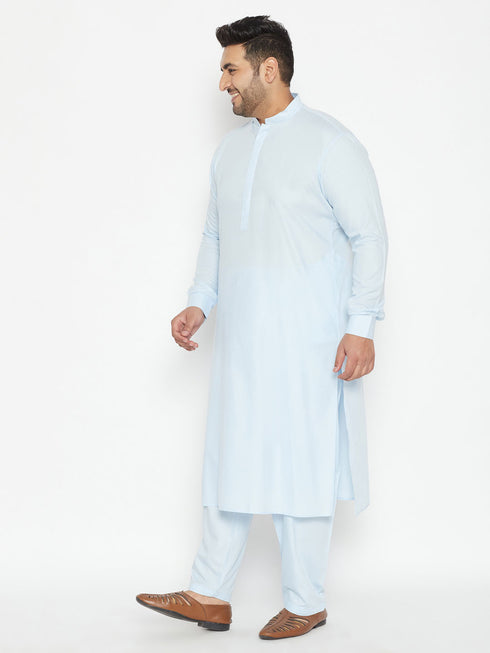 Men's Plus Size Aqua Blue Cotton Blend Pathani Set