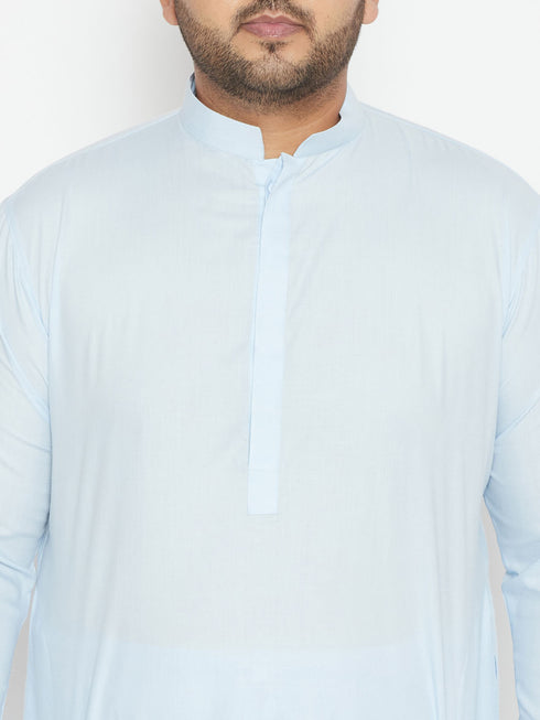 Men's Plus Size Aqua Blue Cotton Blend Pathani Set