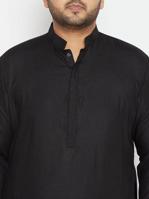 Men's Plus Size Black Cotton Blend Pathani Set